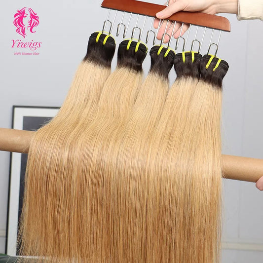 YiWigs Straight #1B-27 Human Hair Double Drawn Natural 12A Grade Virgin Weave Human Hair Raw Bundles