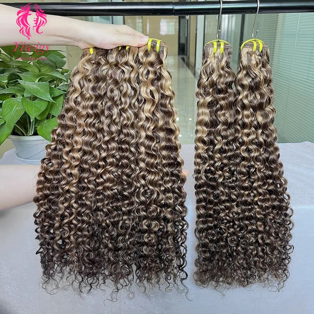 YiWigs Deep Curly #P4-27 Human Hair Double Drawn Natural 12A Grade Virgin Weave Human Hair Raw Bundles