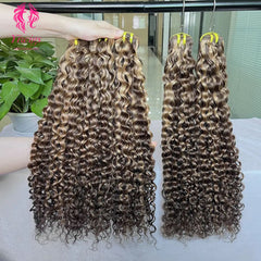 YiWigs Deep Curly #P4-27 Human Hair Double Drawn Natural 12A Grade Virgin Weave Human Hair Raw Bundles