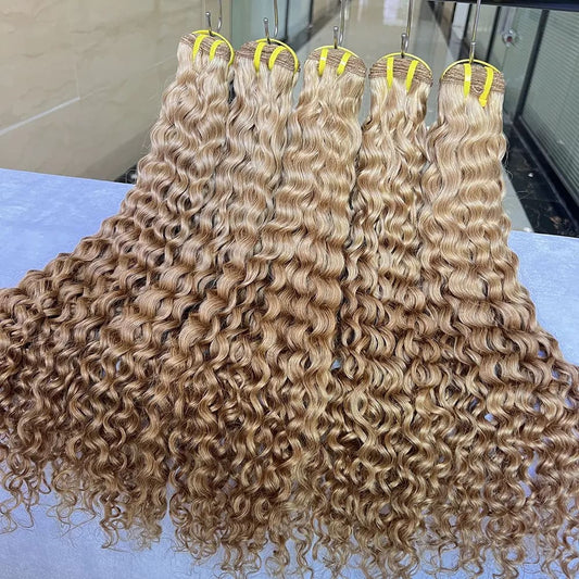 YiWigs Deep Curly #27 Human Hair Double Drawn Natural 12A Grade Virgin Weave Human Hair Raw Bundles