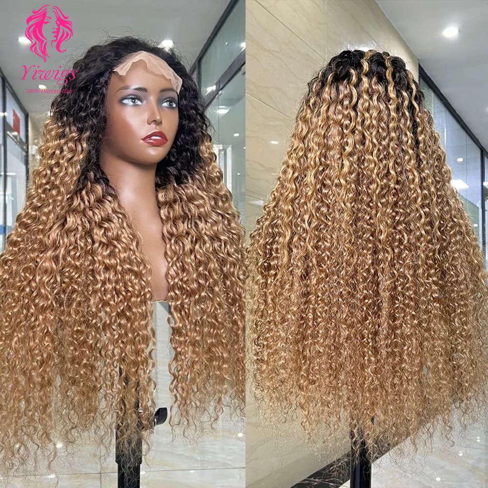 YiWigs Pre Plucked Blonde T1B/27 Ombre Color Human Hair Lace Front Wig Deep Wave T1B/27 Color Lace Closure Human Hair Wig