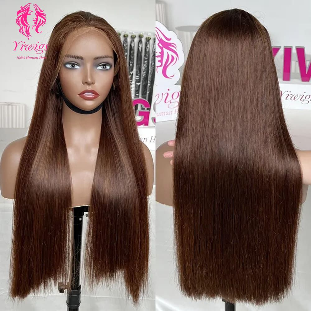 Lace Frontal Wig Straight Wig 13*4 HD Human Hair Wigs #4 Dark Brown