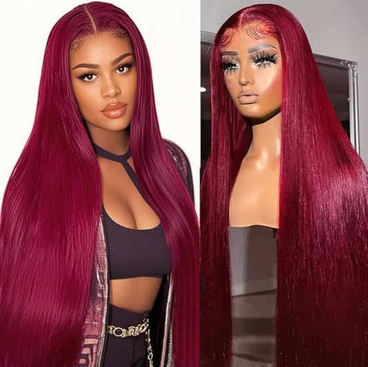 YiWigs 99J Burgundy Colored 13*4 HD Lace Frontal Wig Red Lace Front Human Hair Wigs 200% Cuticle Aligned Human Hair Wig