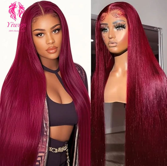 YiWigs Straight Wigs 99J Burgundy Colored 13*4 HD Lace Frontal Wig Red Lace Front Human Hair Wigs 200% Cuticle Aligned Human Hair Wig