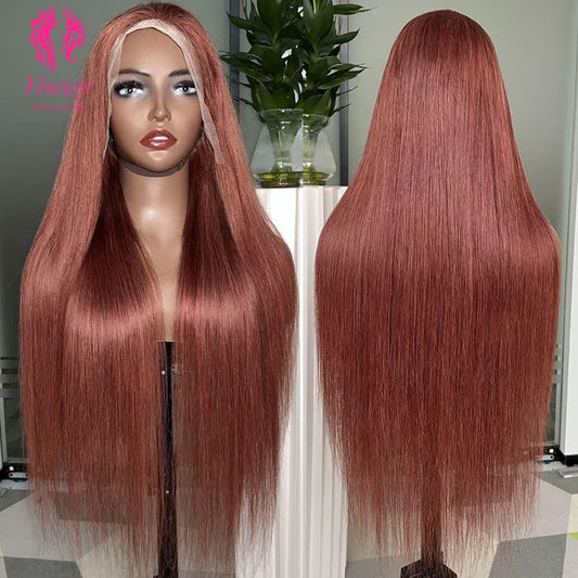 YiWigs #33 Reddish Bronze Brown Straight Lace Front Wig 200 Density Colored Brazilian 13*4 HD Lace Frontal Human Hair Wigs