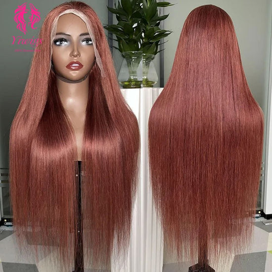 YiWigs #33 Reddish Bronze Brown Straight Lace Front Wig 200 Density Colored Brazilian 13*4 HD Lace Frontal Human Hair Wigs