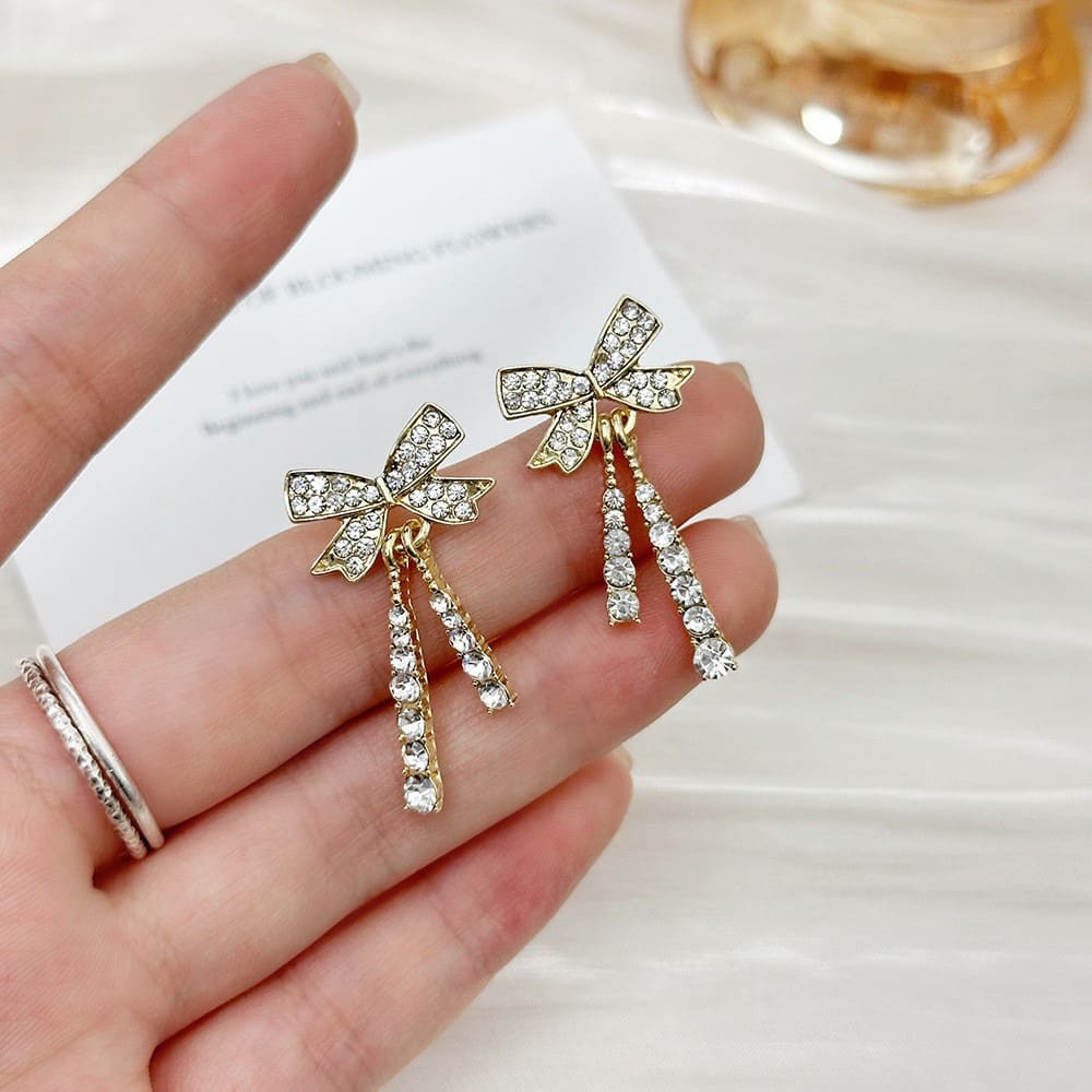 Bow Tassel Diamond Earrings