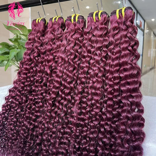 YiWigs Deep Curly #99J Human Hair Double Drawn Natural 12A Grade Virgin Weave Human Hair Raw Bundles