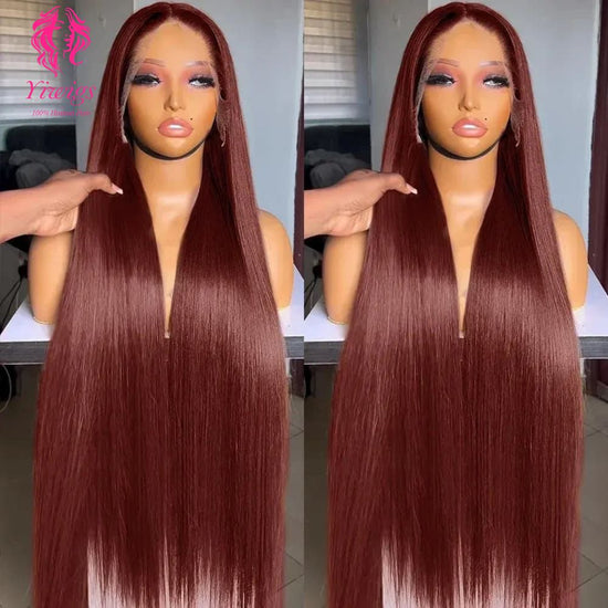 YiWigs #33 Reddish Bronze Brown Straight Lace Front Wig 200 Density Colored Brazilian 13*4 HD Lace Frontal Human Hair Wigs