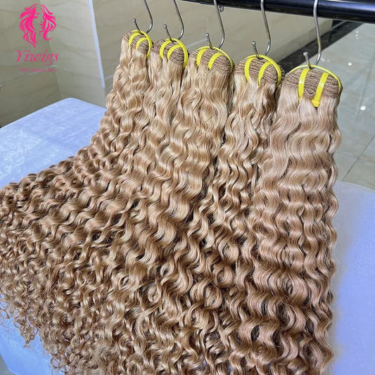 YiWigs Deep Curly #27 Human Hair Double Drawn Natural 12A Grade Virgin Weave Human Hair Raw Bundles