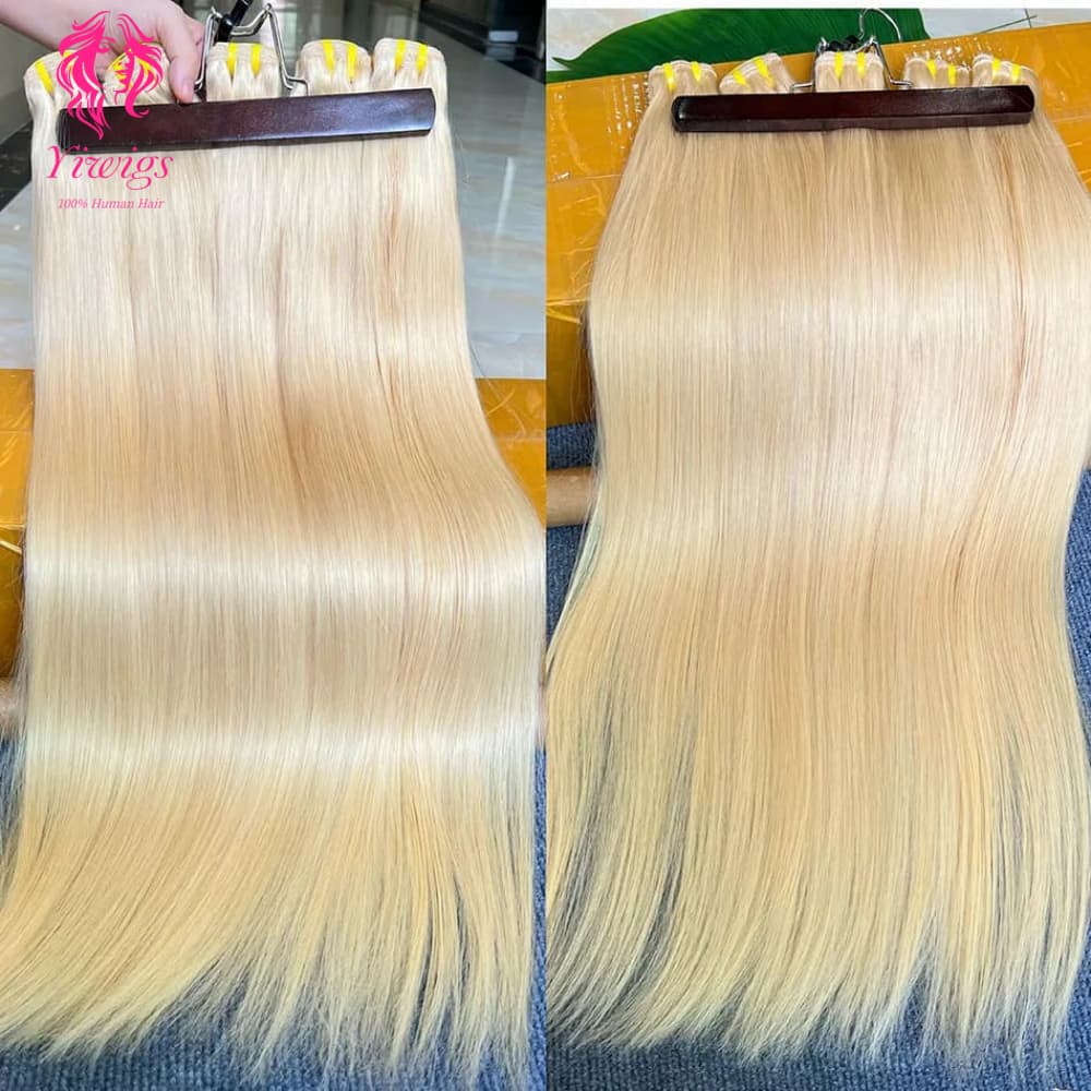 YiWigs Straight 613 Blonde Human Hair Double Drawn Natural 12A Grade Virgin Weave Human Hair Raw Bundles