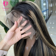 YiWigs P1B/27 Blonde Highlights Human Hair Wig Straight Brazilian Lace Frontal Human Hair Wig 13*4 Transparent Lace Wigs