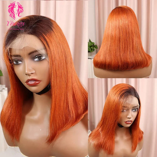 13*4 Straight Bob Wig #1B-350 Color Lace Front Brazilian Virgin Human Hair Wigs