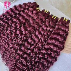 YiWigs Deep Curly #99J Human Hair Double Drawn Natural 12A Grade Virgin Weave Human Hair Raw Bundles
