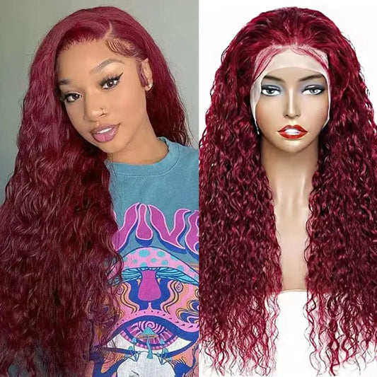 YiWigs Deep Wave Wigs 99J Burgundy Colored 13*4 HD Lace Frontal Wig Red Lace Front Human Hair Wigs 200% Cuticle Aligned Human Hair Wig