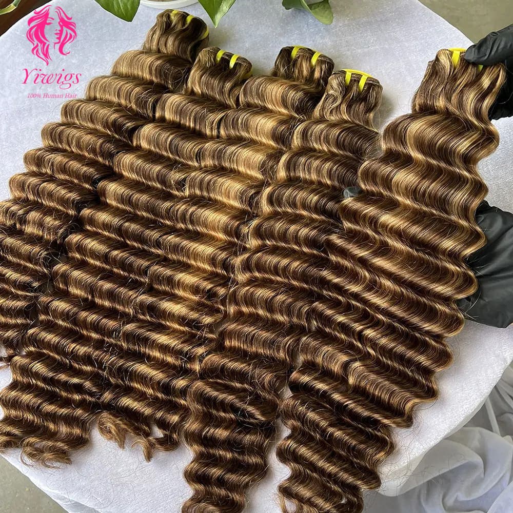 YiWigs Deep Wave #P4-27 Human Hair Double Drawn Natural 12A Grade Virgin Weave Human Hair Raw Bundles