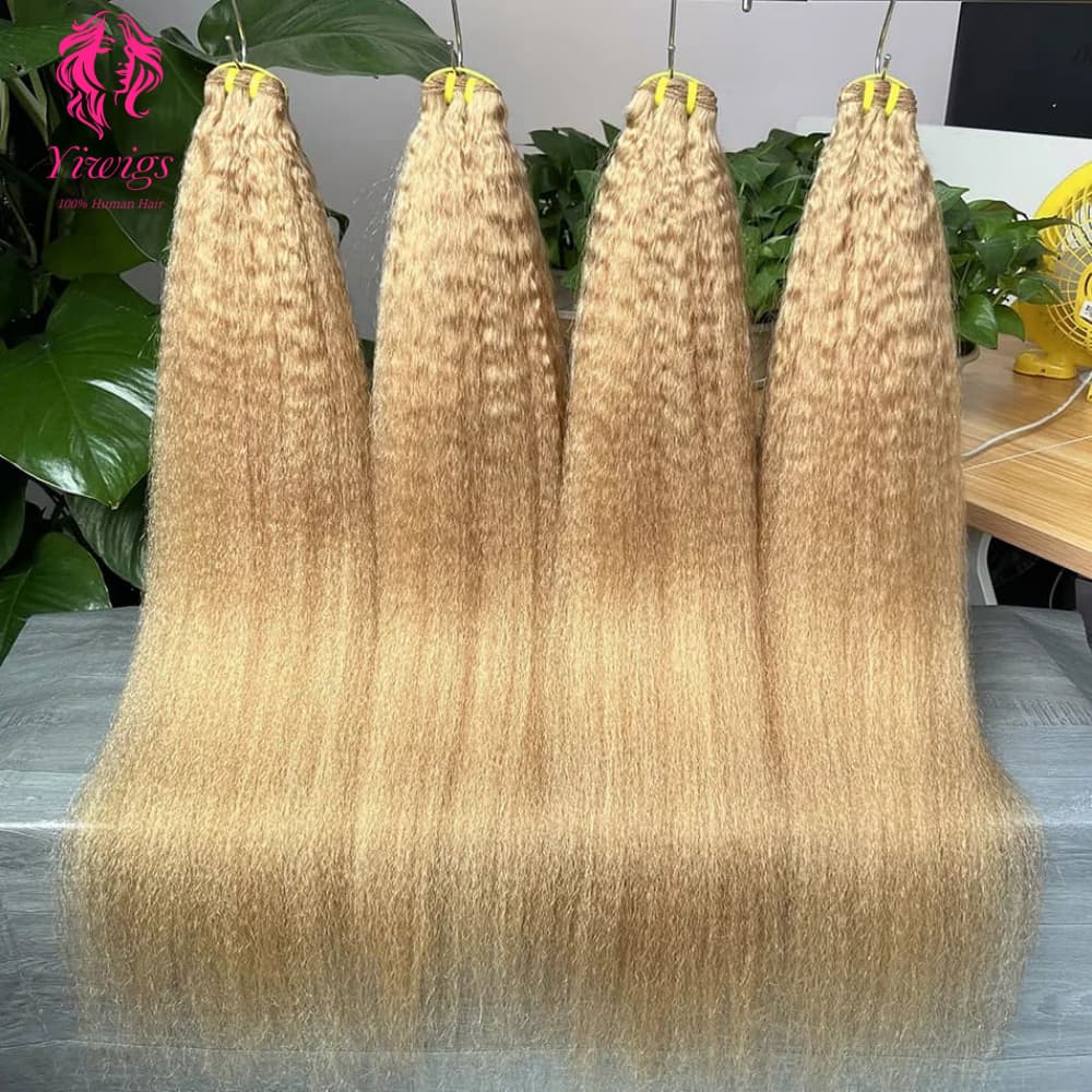 YiWigs Kinky Straight #27 Human Hair Double Drawn Natural 12A Grade Virgin Weave Human Hair Raw Bundles
