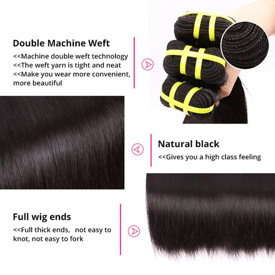 Virgin Human Hair 8-30 Inch Straight Natural Black One Bundle Set YiWigs