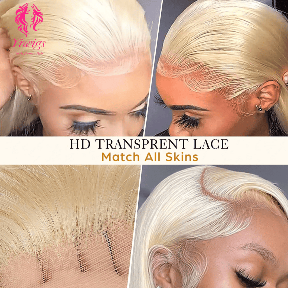 Yiwigs Brazilian Natural 13*4 HD Lace Frontal Wig Raw Human Hair, Peruvian Lace Front Blonde 613 Bob Human Hair Wig With Baby Hair