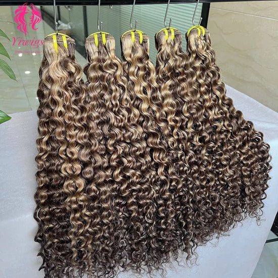 YiWigs Deep Curly #P4-27 Human Hair Double Drawn Natural 12A Grade Virgin Weave Human Hair Raw Bundles
