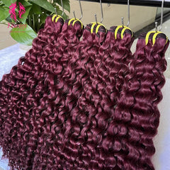 YiWigs Deep Curly #99J Human Hair Double Drawn Natural 12A Grade Virgin Weave Human Hair Raw Bundles