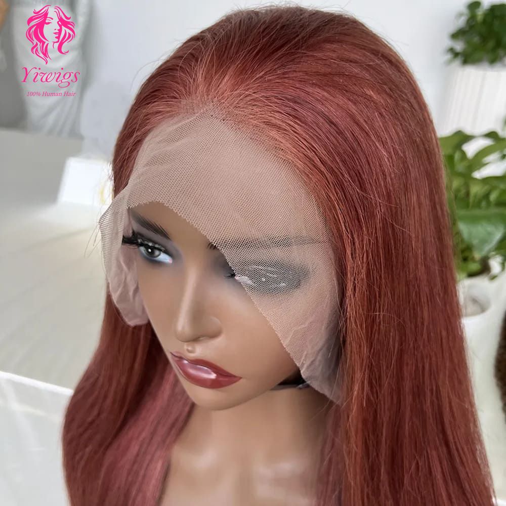 YiWigs #33 Reddish Bronze Brown Straight Lace Front Wig 200 Density Colored Brazilian 13*4 HD Lace Frontal Human Hair Wigs