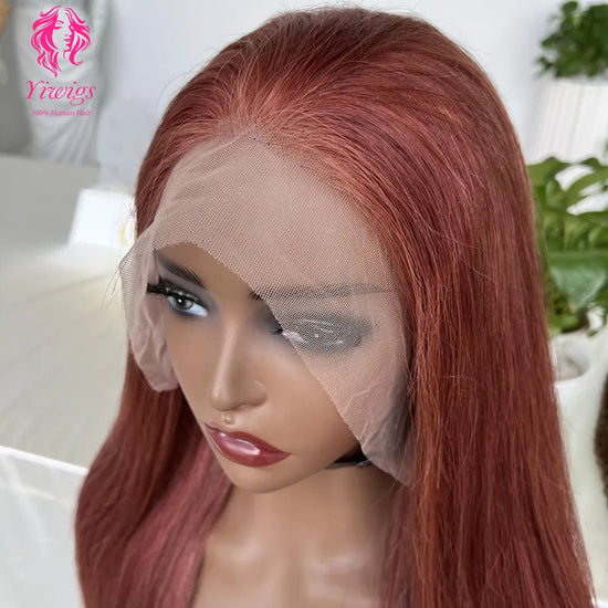 YiWigs #33 Reddish Bronze Brown Straight Lace Front Wig 200 Density Colored Brazilian 13*4 HD Lace Frontal Human Hair Wigs