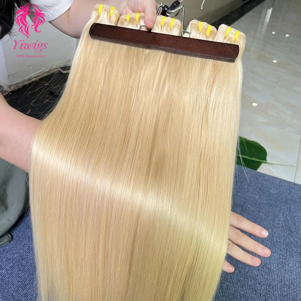 YiWigs Straight 613 Blonde Human Hair Double Drawn Natural 12A Grade Virgin Weave Human Hair Raw Bundles