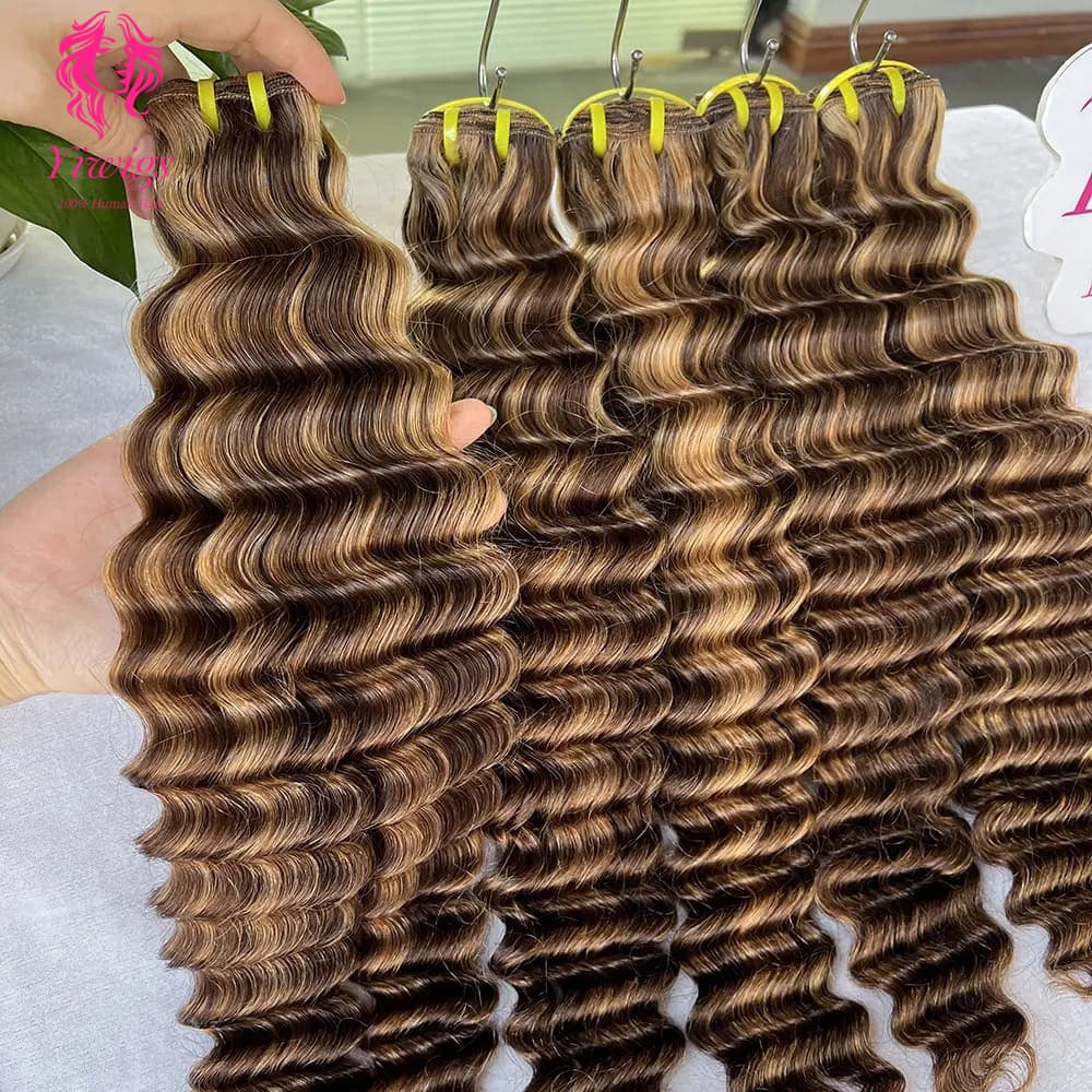 YiWigs Deep Wave #P4-27 Human Hair Double Drawn Natural 12A Grade Virgin Weave Human Hair Raw Bundles