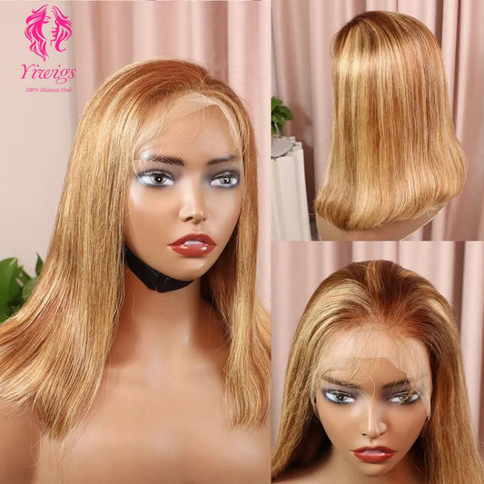 13*4 Straight Bob Wig #P4/27 Highlight Color Lace Front Brazilian Virgin Human Hair Wigs