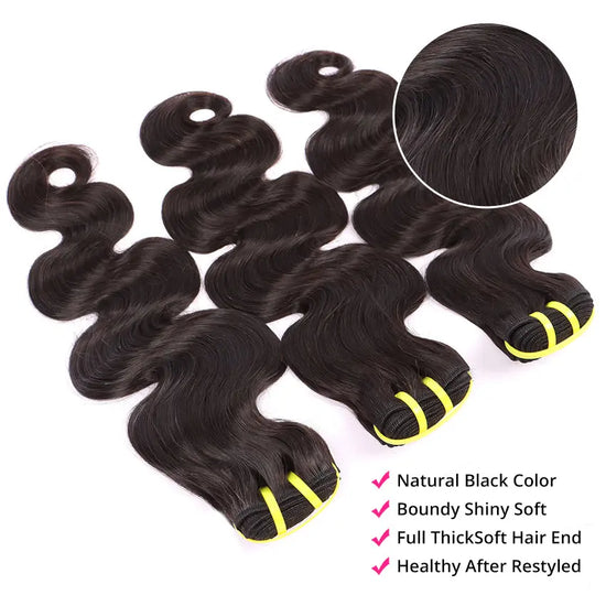 Human Primary Hair Body Wave Braids Natural Black Set YiWigs