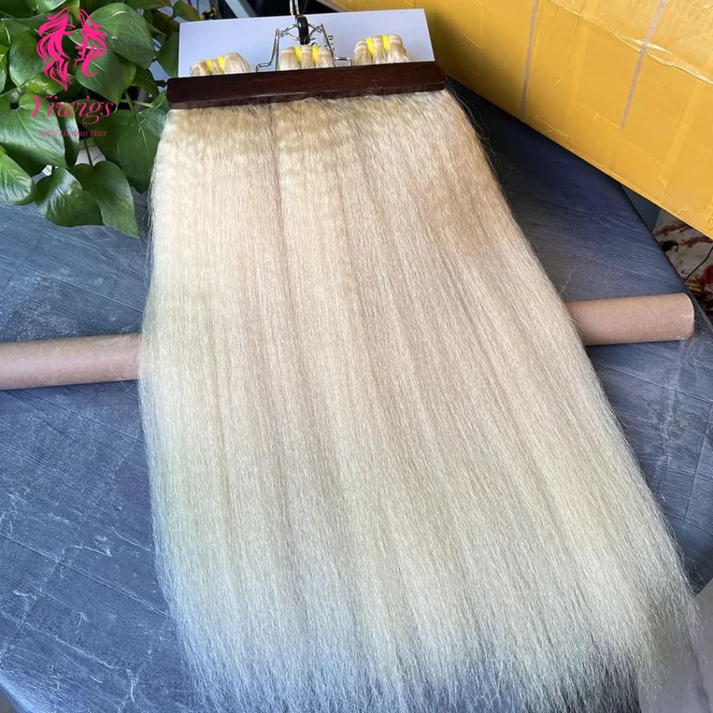 YiWigs Kinky Straight #613 Blonde Human Hair Double Drawn Natural 12A Grade Virgin Weave Human Hair Raw Bundles