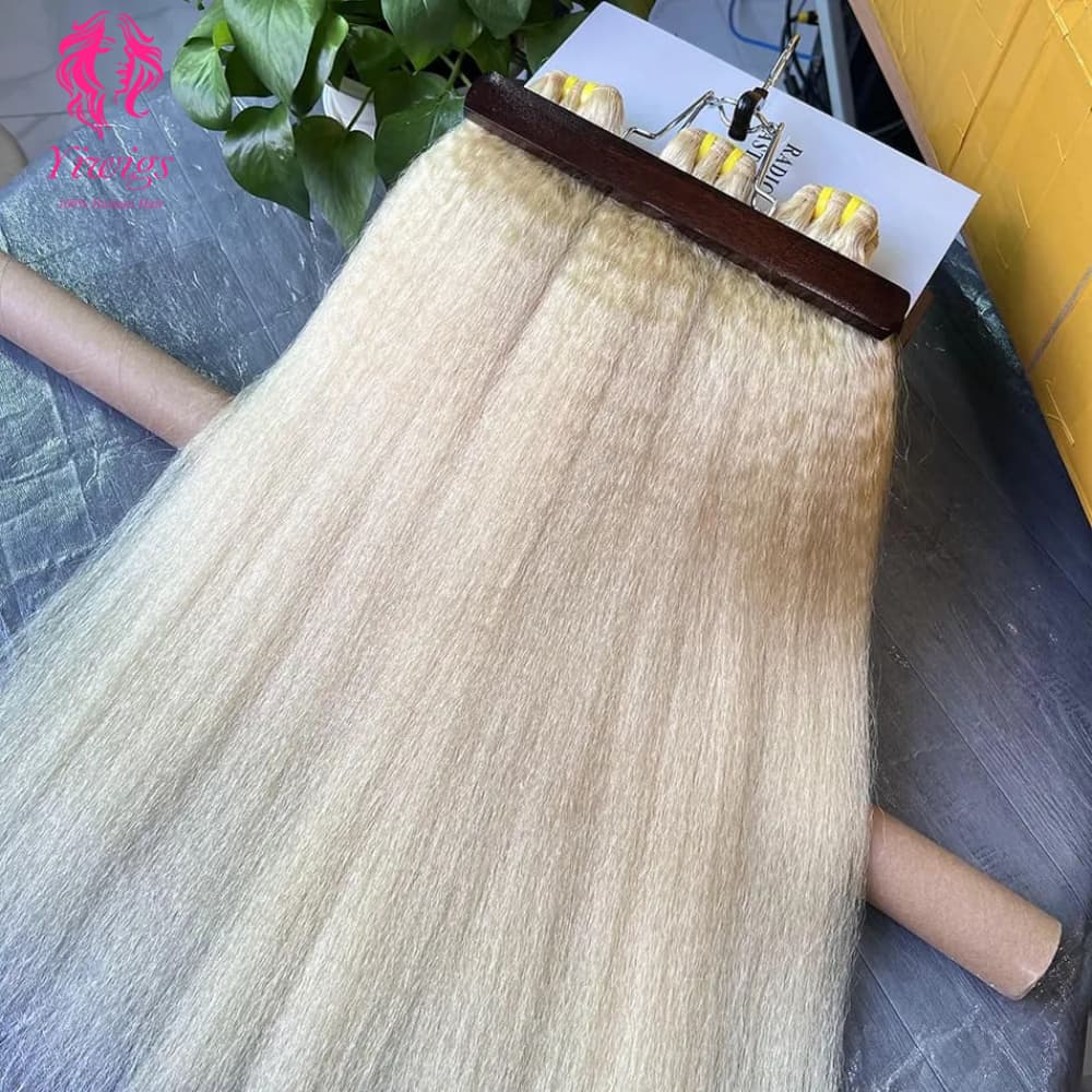 YiWigs Kinky Straight #613 Blonde Human Hair Double Drawn Natural 12A Grade Virgin Weave Human Hair Raw Bundles