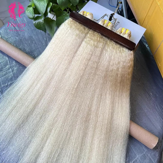 YiWigs Kinky Straight #613 Blonde Human Hair Double Drawn Natural 12A Grade Virgin Weave Human Hair Raw Bundles