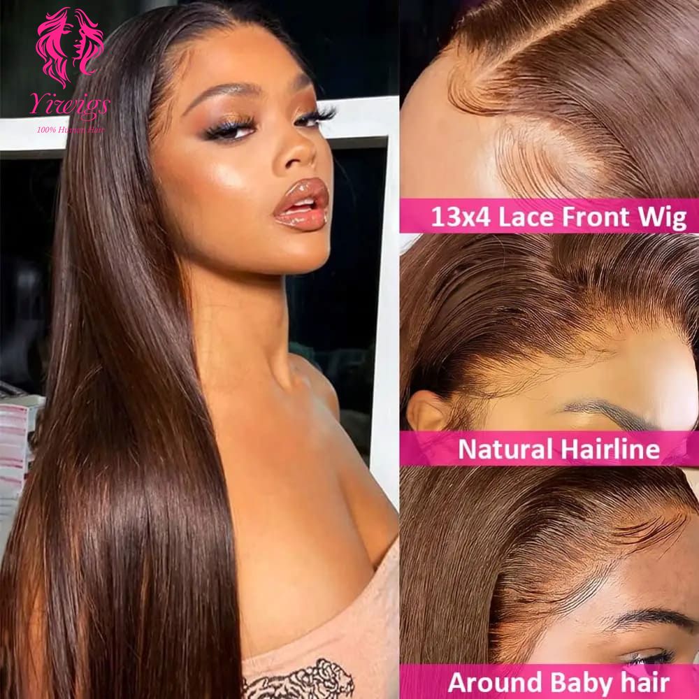 Lace Frontal Wig Straight Wig 13*4 HD Human Hair Wigs #4 Dark Brown