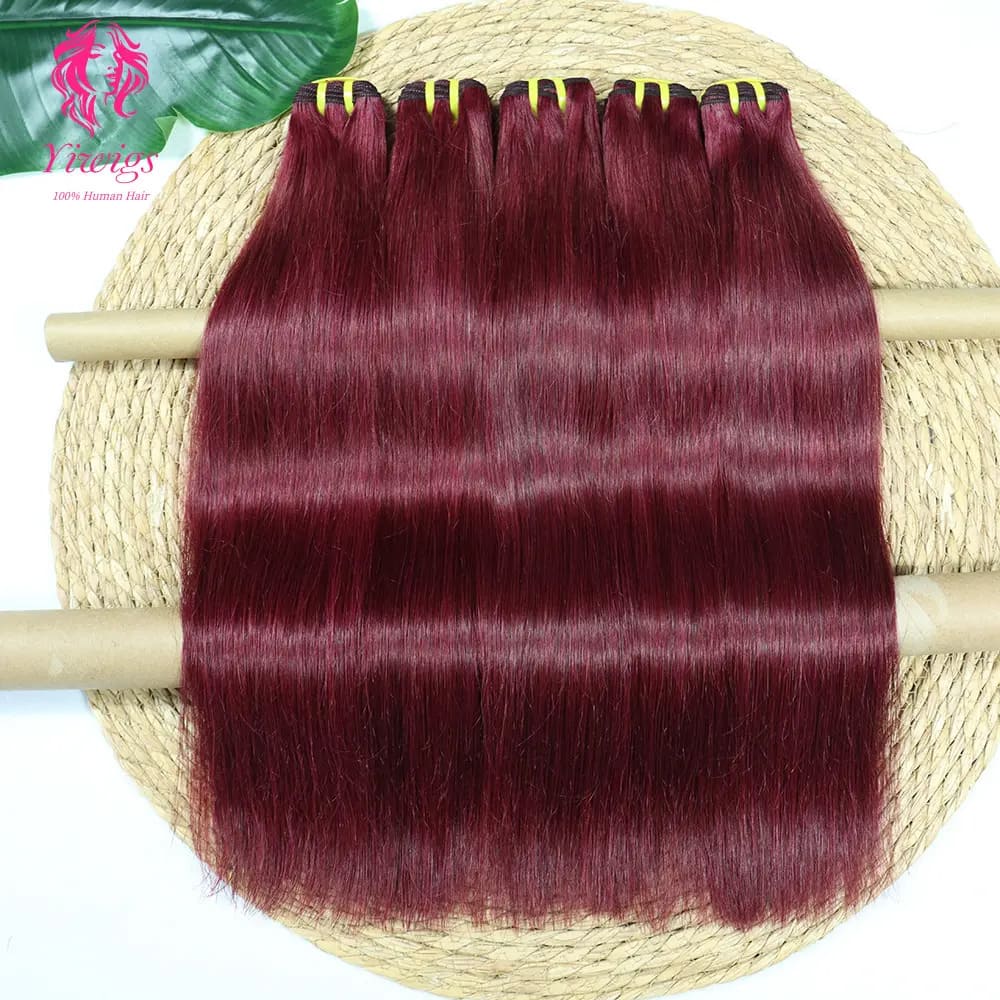 YiWigs Straight #99J Human Hair Double Drawn Natural 12A Grade Virgin Weave Human Hair Raw Bundles