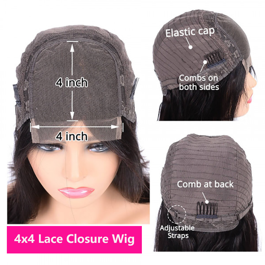 Glueless Water Wave 4*4Transparent Lace Closure Wigs For Women YiWigs