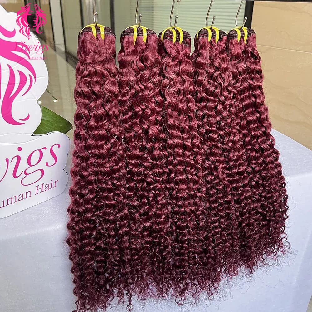 YiWigs Deep Curly #99J Human Hair Double Drawn Natural 12A Grade Virgin Weave Human Hair Raw Bundles