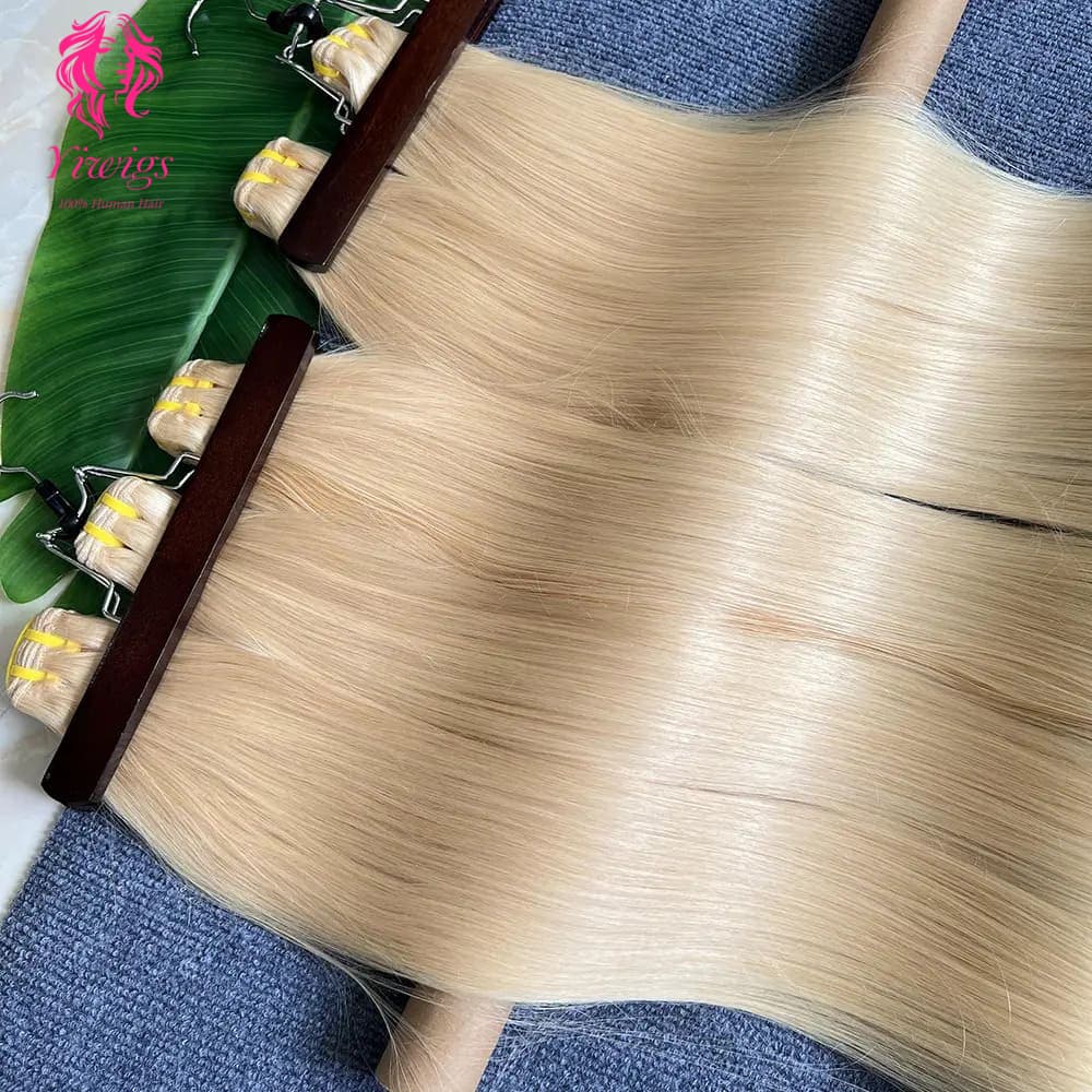 YiWigs Straight 613 Blonde Human Hair Double Drawn Natural 12A Grade Virgin Weave Human Hair Raw Bundles