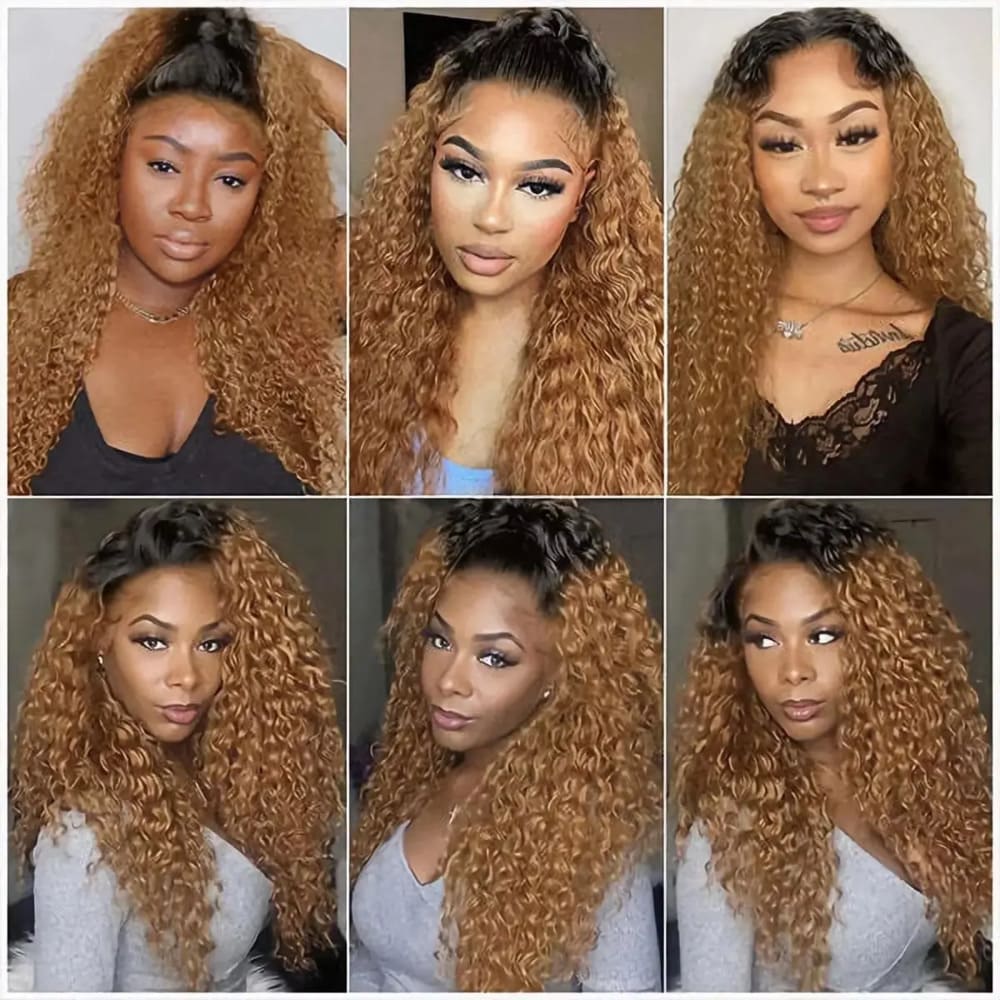 YiWigs Pre Plucked Blonde T1B/27 Ombre Color Human Hair Lace Front Wig Deep Wave T1B/27 Color Lace Closure Human Hair Wig