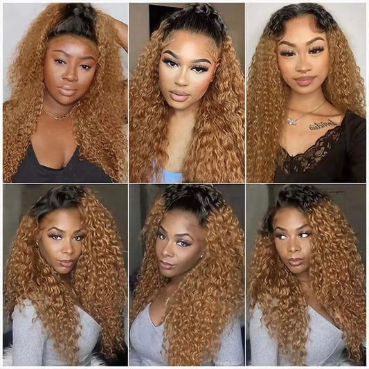 YiWigs Pre Plucked Blonde T1B/27 Ombre Color Human Hair Lace Front Wig Deep Wave T1B/27 Color Lace Closure Human Hair Wig