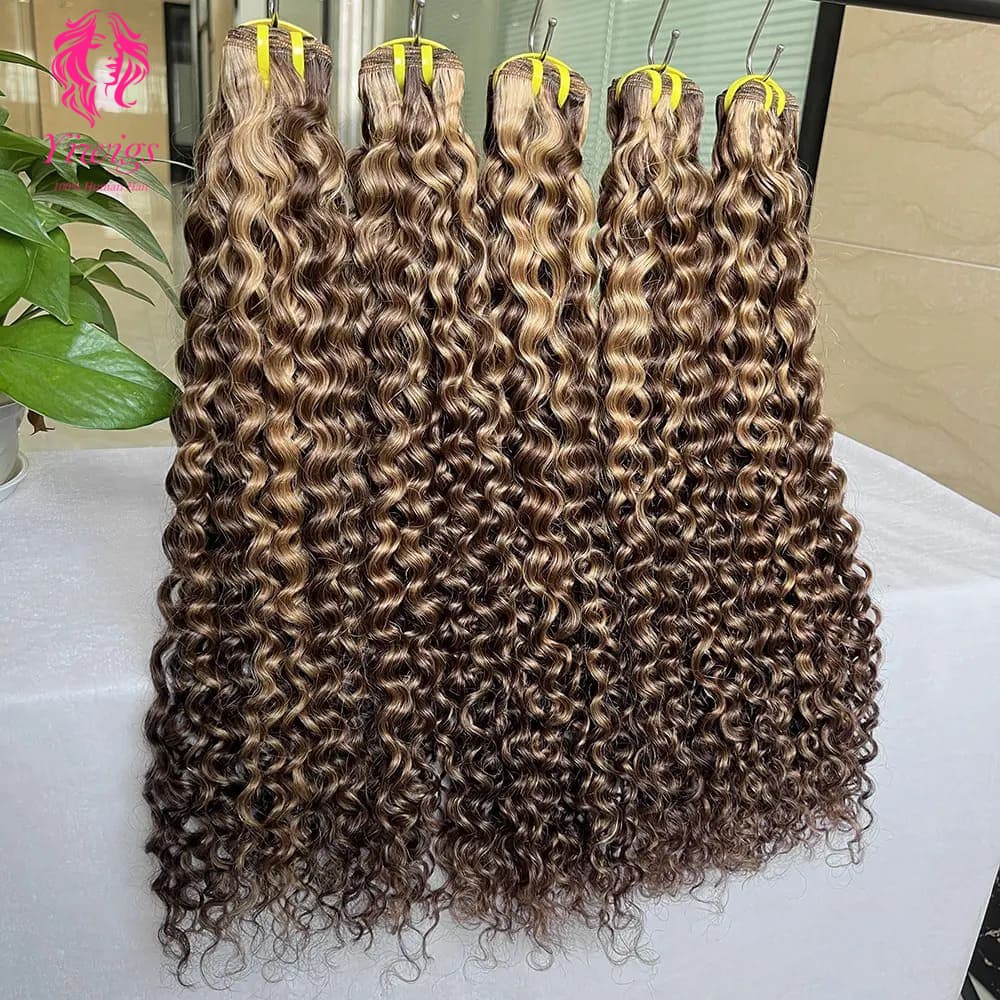 YiWigs Deep Curly #P4-27 Human Hair Double Drawn Natural 12A Grade Virgin Weave Human Hair Raw Bundles