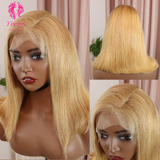 13*4 Straight Bob Wig #27 Honey Blonde Color Lace Front Brazilian Virgin Human Hair Wigs