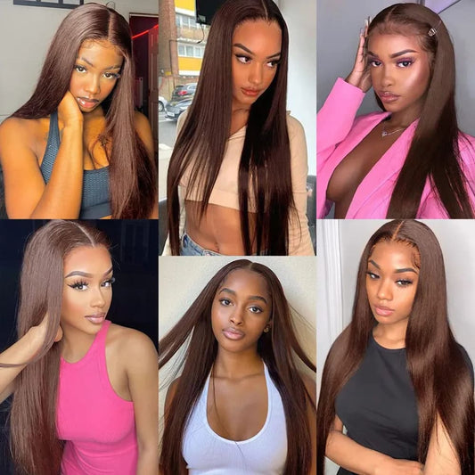 YiWigs Dark Brown Straight Wig 13*4 HD Lace Front Human Hair Wigs Pre Plucked #4 Chocolate Brown Lace Frontal Wig