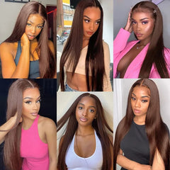 Lace Frontal Wig Straight Wig 13*4 HD Human Hair Wigs #4 Dark Brown