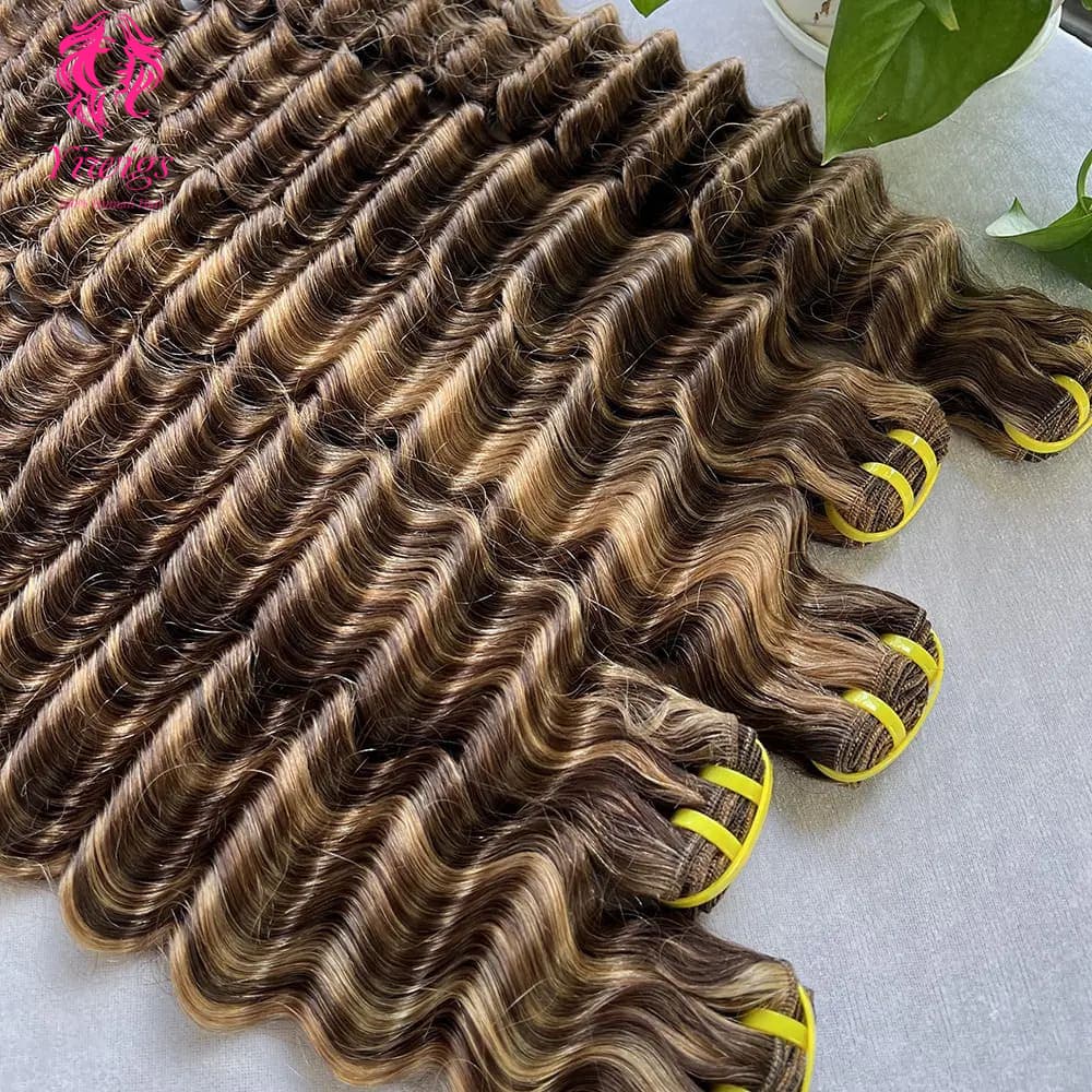 YiWigs Deep Wave #P4-27 Human Hair Double Drawn Natural 12A Grade Virgin Weave Human Hair Raw Bundles