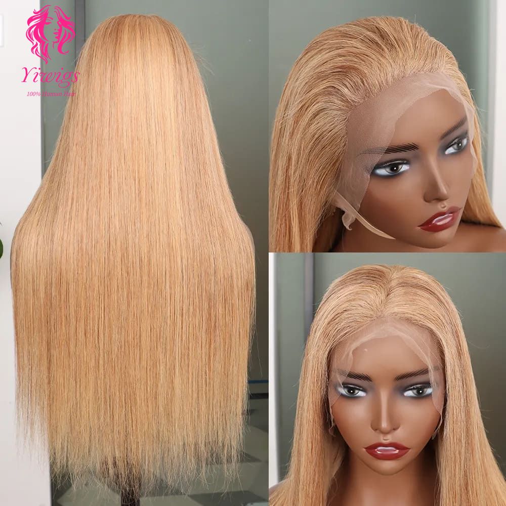 YiWigs #27 Honey Blonde Wig Colored Straight 13*4 HD Transparent Lace Front Wigs 100% Human Hair Wigs