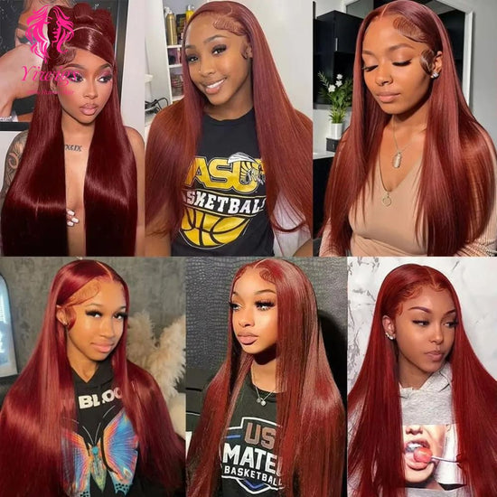 YiWigs #33 Reddish Bronze Brown Straight Lace Front Wig 200 Density Colored Brazilian 13*4 HD Lace Frontal Human Hair Wigs