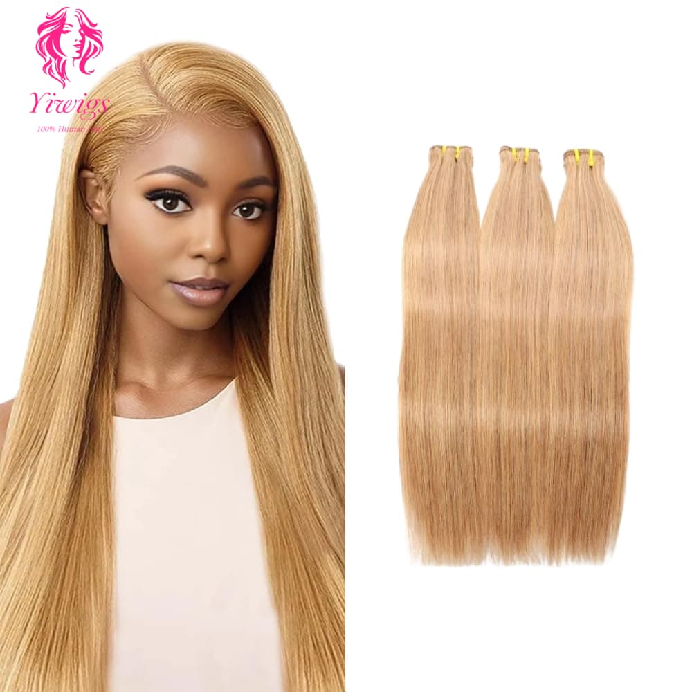 Yiwigs #27 Color Straight Hair Bundles 12A Grade 100% Virgin Cuticle Aligned Human Hair Natural Weaving