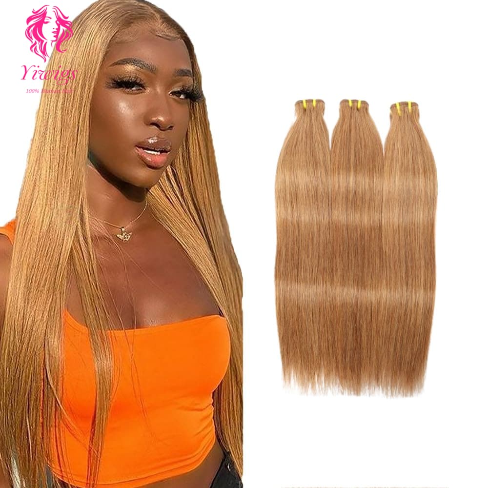 Yiwigs #8 Color Straight Hair Bundles 12A Grade 100% Virgin Cuticle Aligned Human Hair Natural Weaving